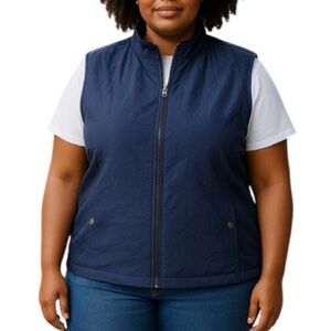 ALIA Quilted Lightweight Vest Blue Pockets Zipper Transitional Size 24W
